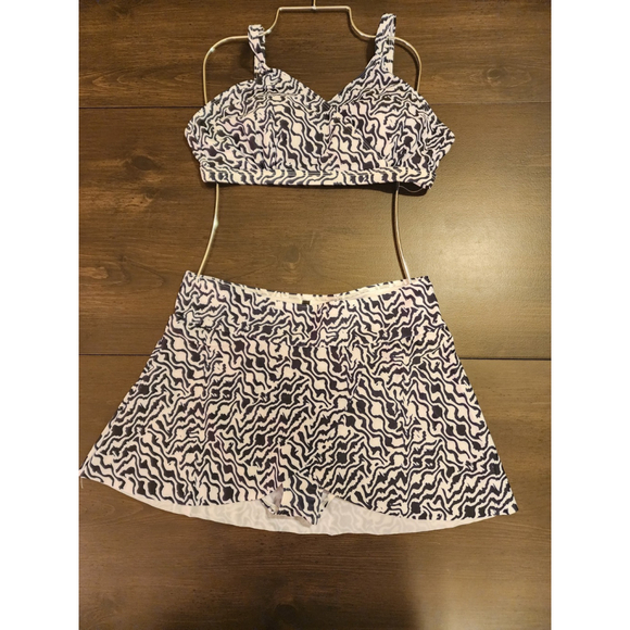 Tahari 2 piece Set Swimsuit Bathing Suit Dress - LARGE - Navy Blue White - Picture 3 of 16